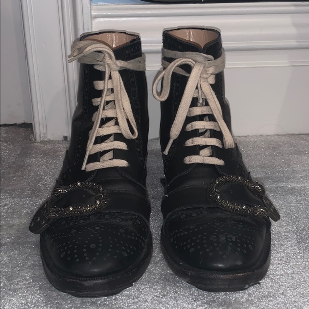 GUCCI black leather ankle boot king snake buckle - Picture 2 of 6